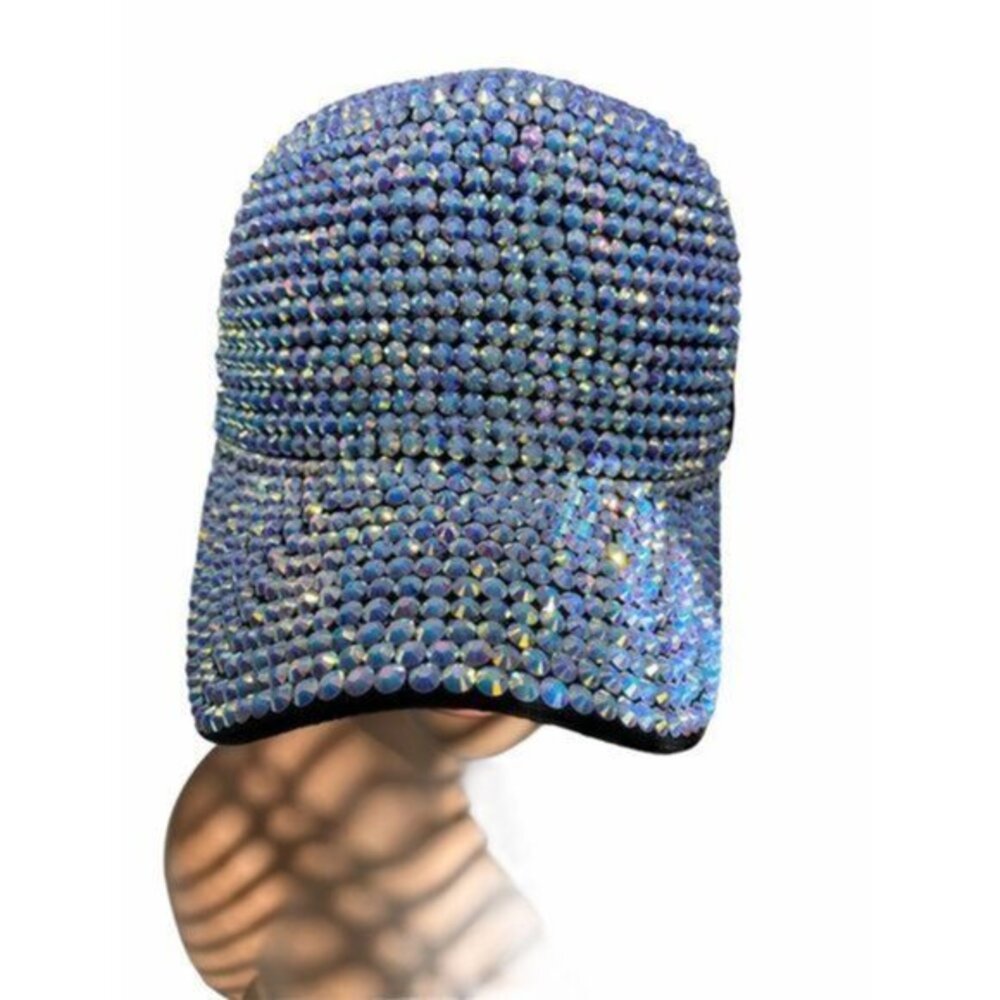 Women's White Rhinestone Embellished Black Baseball Cap 100% Cotton Adjustable F